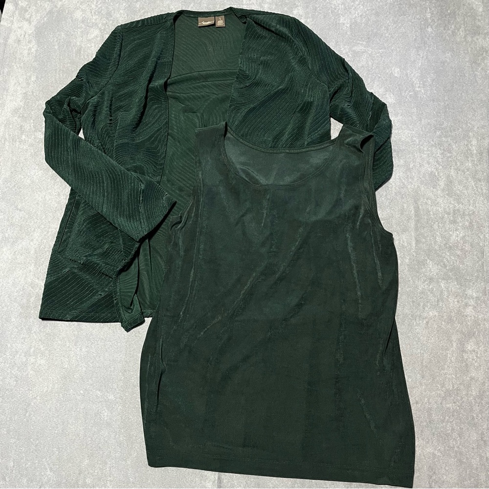 Chico's Travelers  Tank Top Long Sleeve Knit Cardigan Set Moss Green Sz 1 Medium